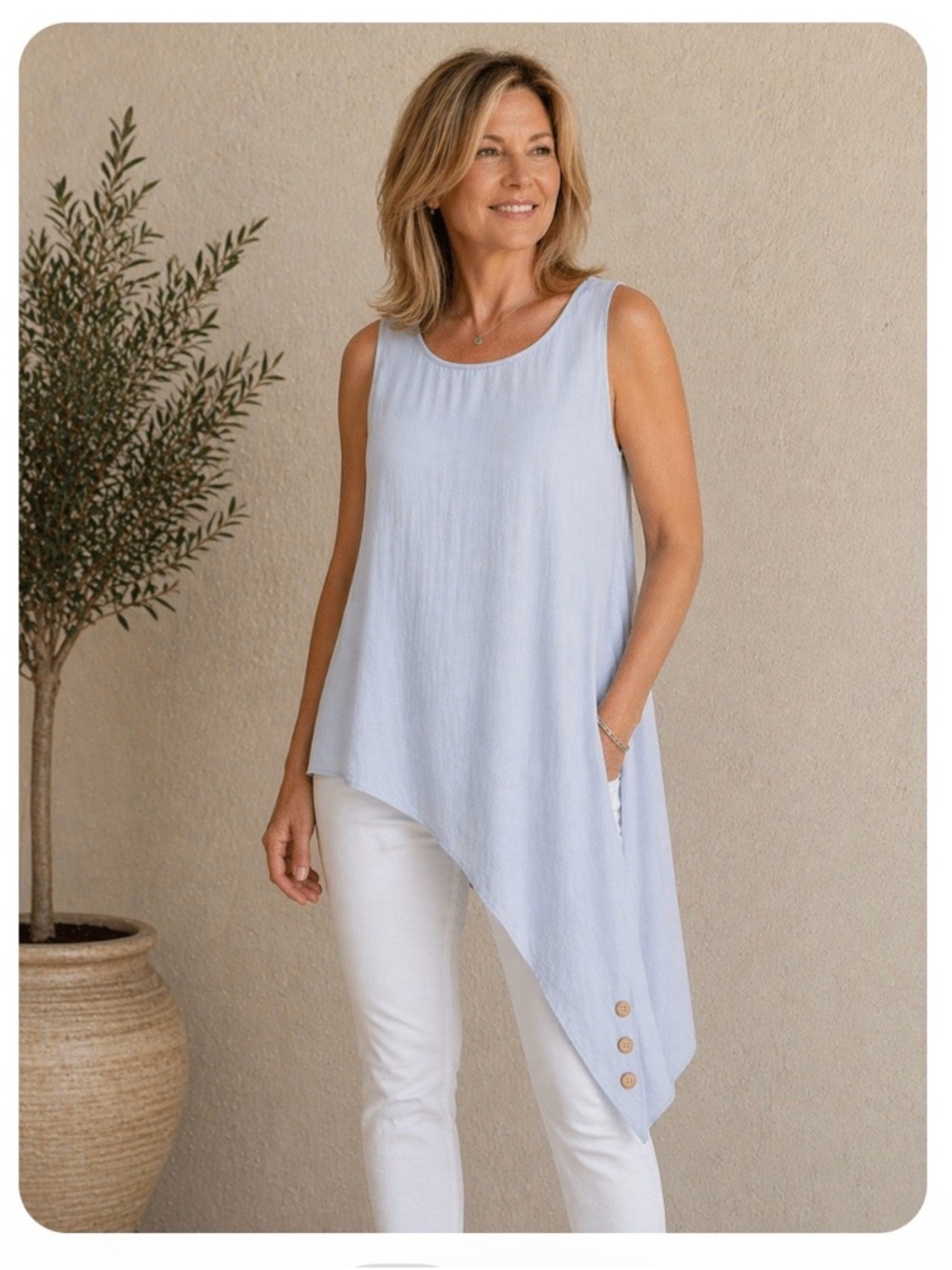 Soft Surroundings Sleeveless Asymmetrical Light Blue Tank Top Tunic Size Large